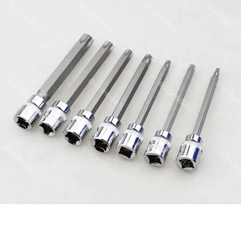 7pcs/set 3/8 inch Socket Tool Set Drive Extra Long Torx Star Bit Sockets Set T25 T30 T40 T45 T50 T55 T60 Hand Tools