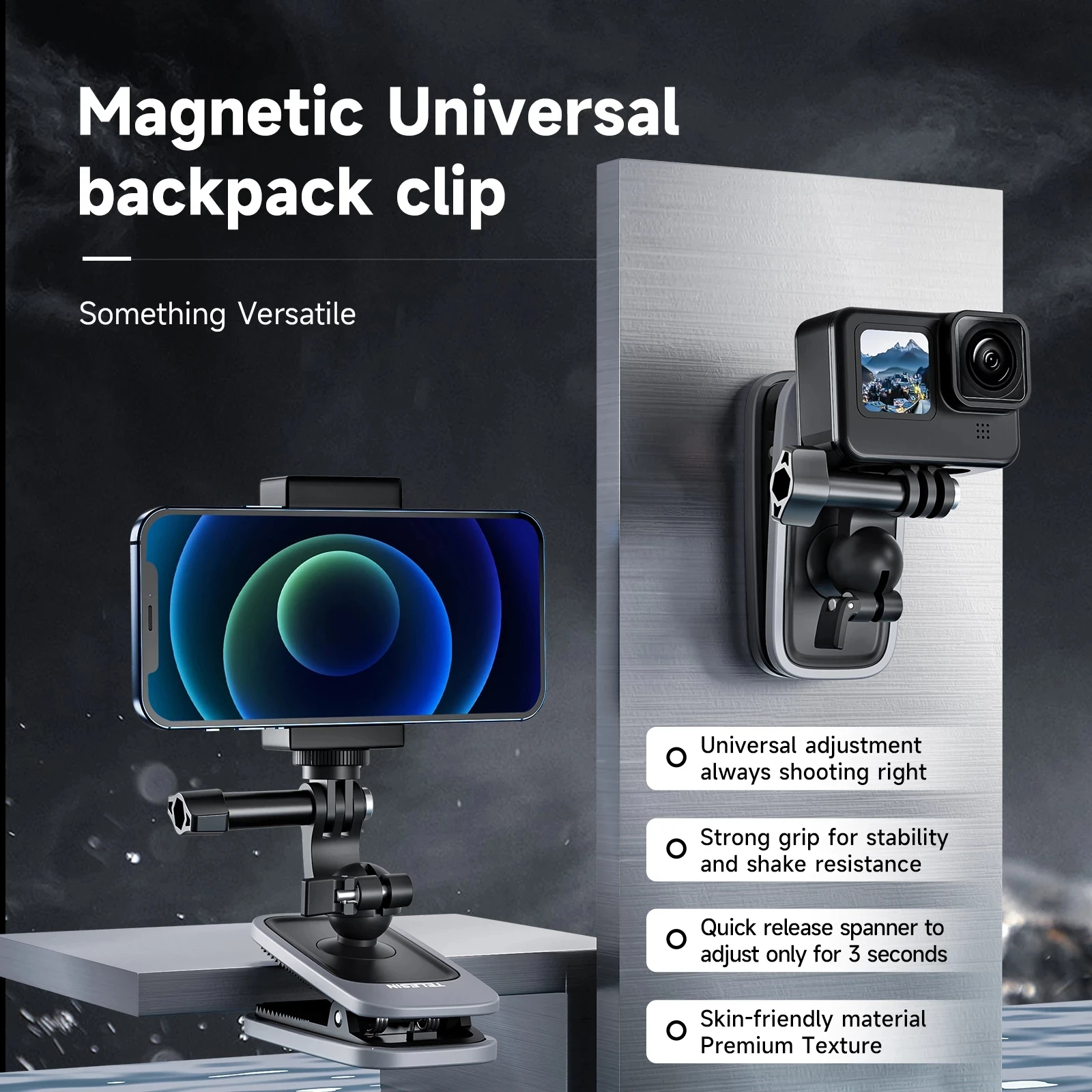 TELESIN 360 درجة دوران المغناطيسي على ظهره كليب المشبك جبل ل GoPro بطل 11 10 9 8 Insta360 X3 DJI عمل 2 3 كاميرا آيفون 14 13