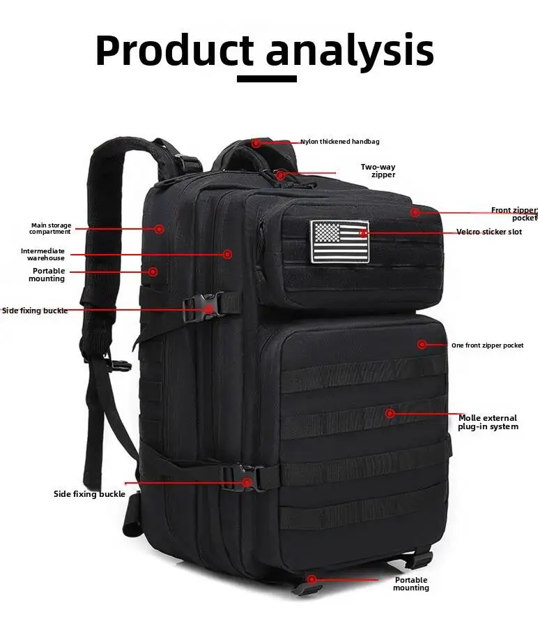 Tactical Backpacks Outdoor 45L Large Capacity Man 3 Days Molle Hking Bags For Outdoor Trekking Camping Backpack Travel Storage