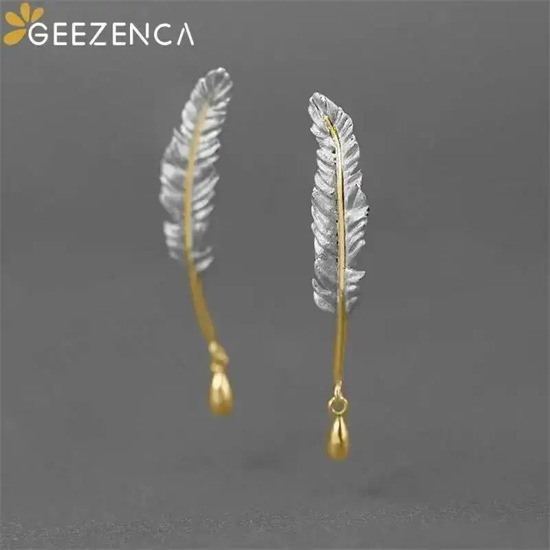 GEEZENCA 925 Sterling Silver Two Tone Quill Pen Ink Earrings For Women Vintage Artistic Unique Chic Earring 2024 New Party Gift