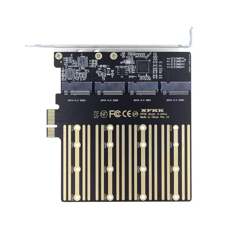 NVMe 1.4 PCIe x1 to 4 Port SATA M.2 NGFF SSD Adapter Card with ASM1064 Chip