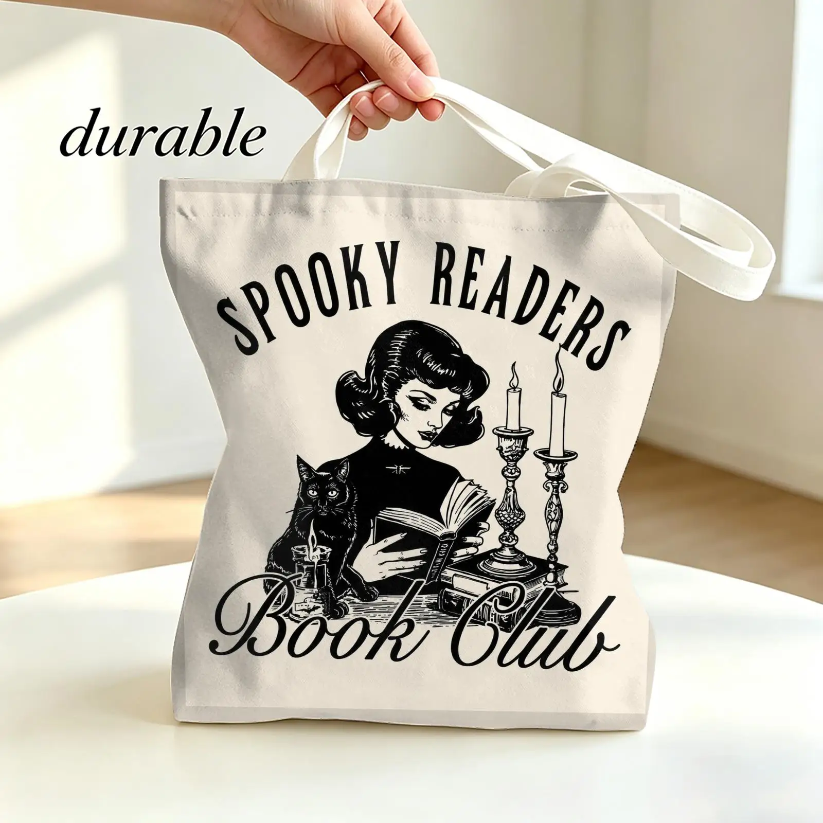 Retro Spooky Readers Storage Bags Canvas Tote Bag Large Capacity Shoulder Bag Eco-Friendly Reusable Casual Handbag
