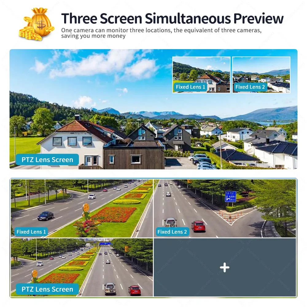 8k 16mp Wifi Ip Camera Outdoor Surveillance Video Cam Three Screen View Security Motion Tracking Ptz Mini Cctv