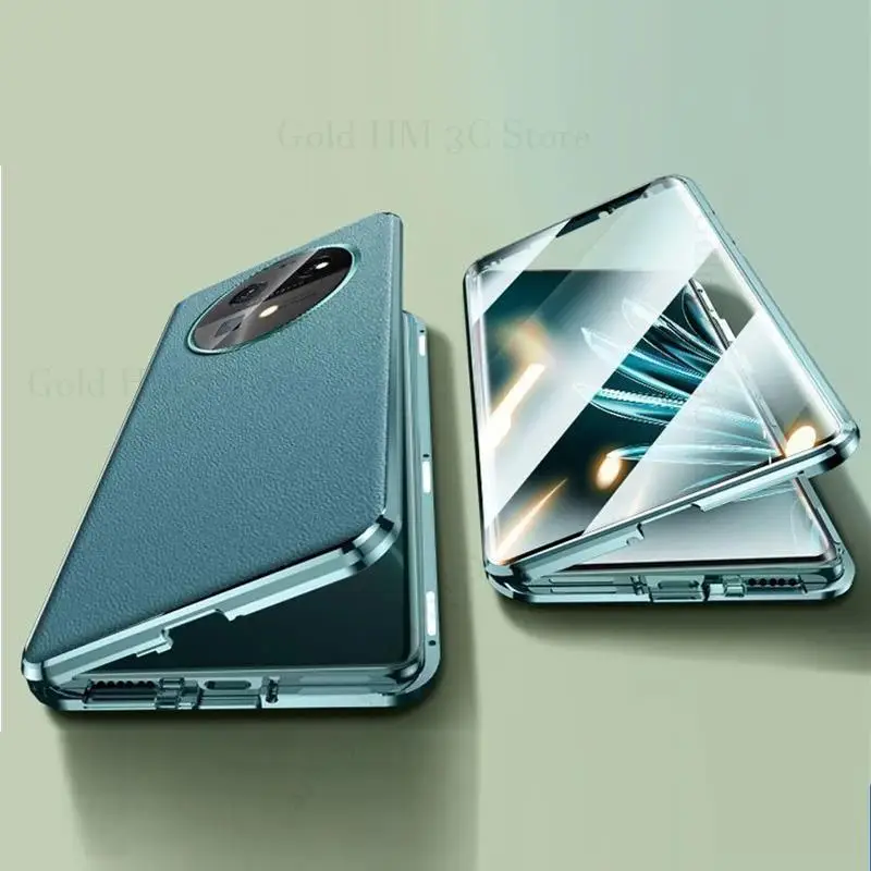 Funda For OPPO Find X6 Pro Leather Tempered Glass Phone Case For Find X5 X3 X6 Pro Double Sided Magnetic Absorption Flip Cover
