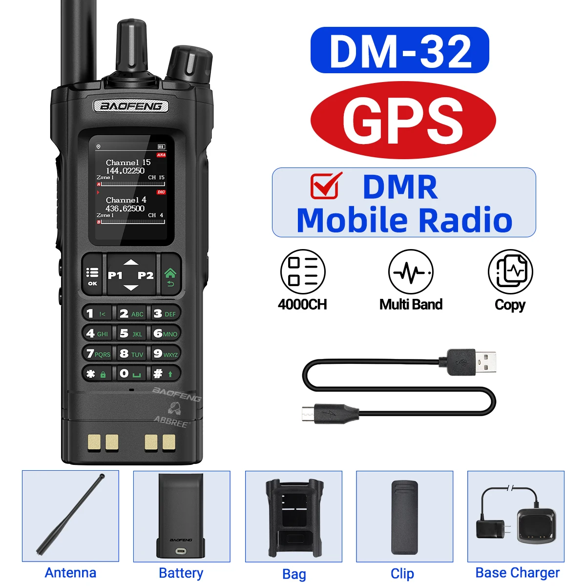BAOFENG DM32 DMR Radio Digitale Walkie-Talkie GPS Dubbele Modus Analoge Dubbele Tijdsleuning APRS AES256 Encryptie Amateurradio DM-32UV