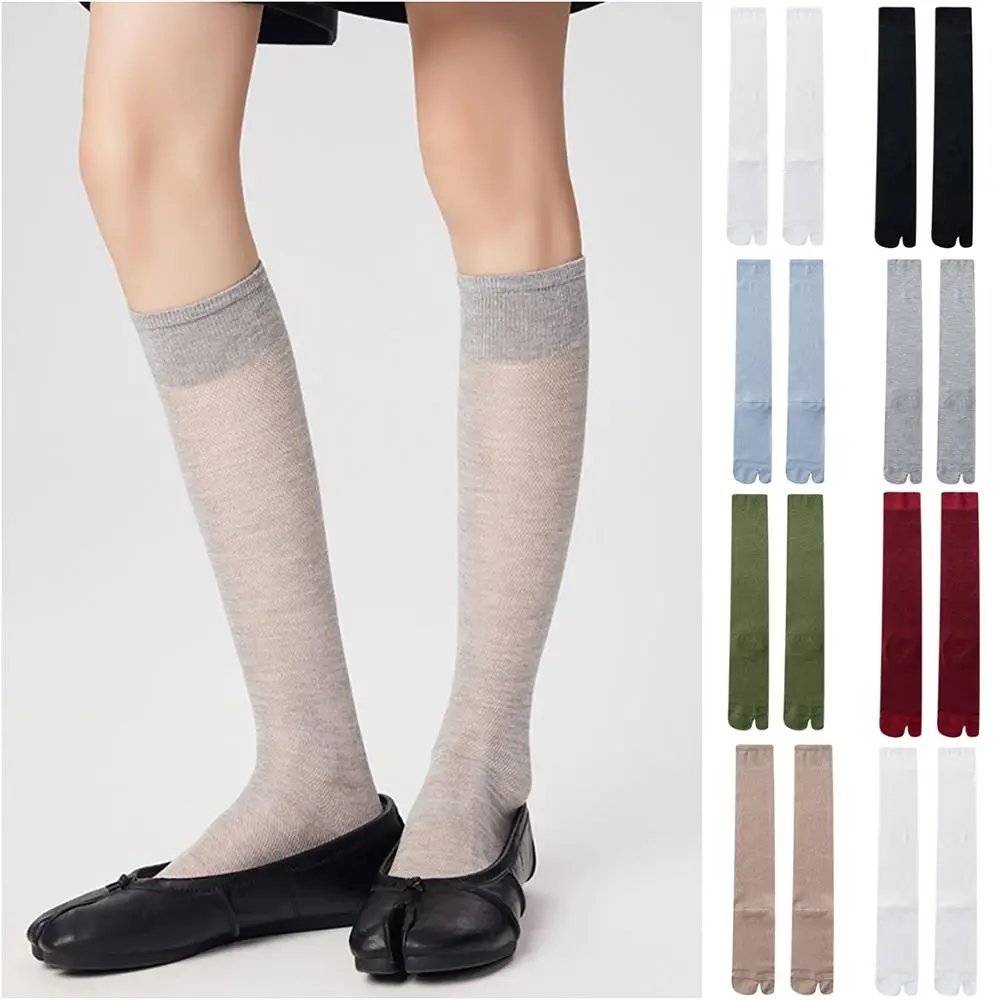 Fashion Multicolor Split Toe Calf Socks Ultra-thin Solid Color Two Toe Socks Mesh Long Mesh Calf Long Socks Summer