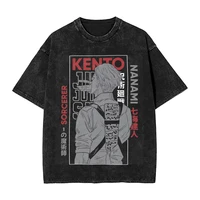 Camisetas de Nanami Kento Jujutsu Kaisen, camisetas de calle de algodón 100% lavadas de Hip Hop para hombres y mujeres, camisetas de calle de verano