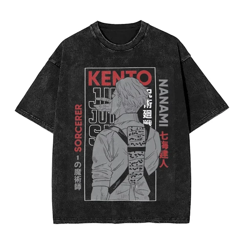 Camisetas de Nanami Kento Jujutsu Kaisen, camisetas de calle de algodón 100% lavadas de Hip Hop para hombres y mujeres, camisetas de calle de verano