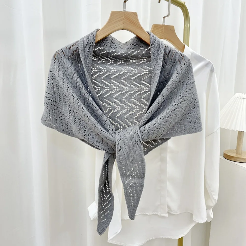 Sweet Triangle Shape Striped Cutout Cape Terylene Korean Style Stripe Knitted Shawl Youthful Cloak Shoulder Scarf Summer