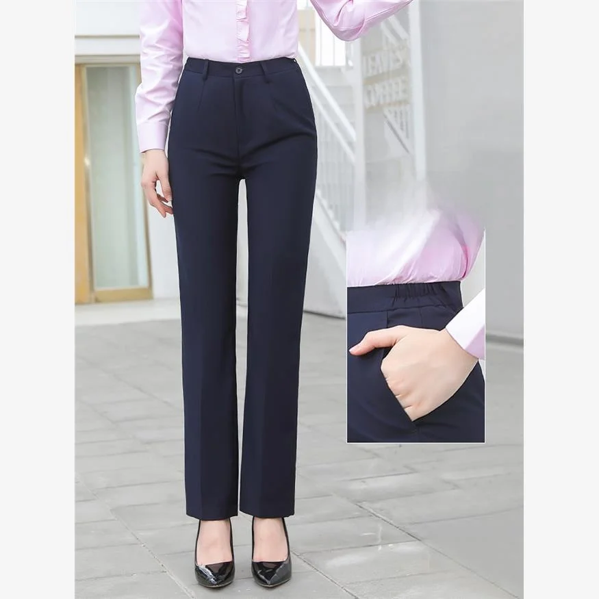 

Spring Summer Women's Tailored Straight Leg Pants Nine-Tenths Long Trousers Profional Workwear Cotton Blend Fabric OL Sle