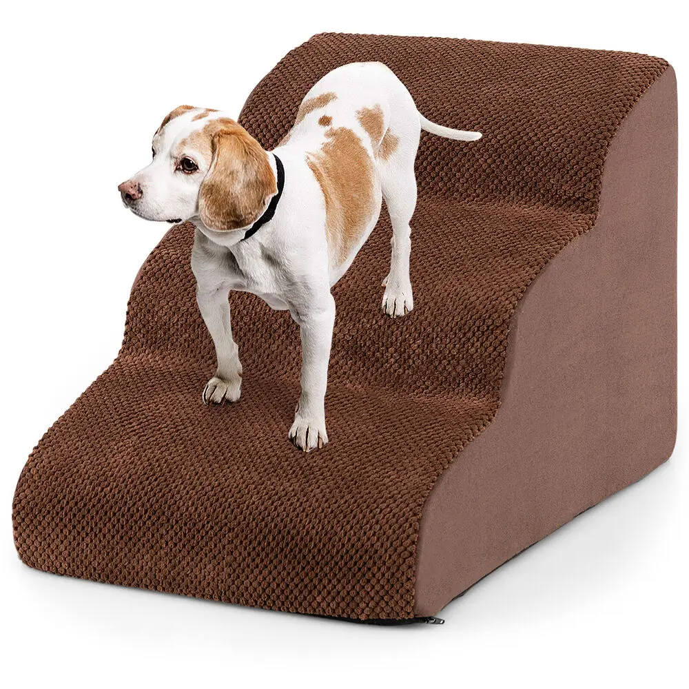 

Costway High Density Foam Pet Stairs 3 Tier Extra Wide Pets Dog Ramp with Washable Cover