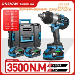 ONEVAN 3500N.M Torque Electric Impact Wrench Brushless 3/4 inch 8 Gears Cordless Wrench Power Tools For Makita 18V Battery Pin