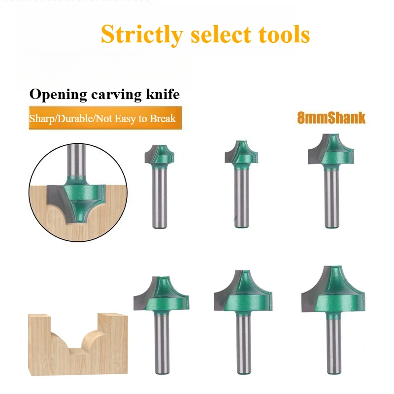 8mm Shank Double R Round Bottom Decorative Router Bit Open Carving Cutter CNC Wood Engraving Accessories