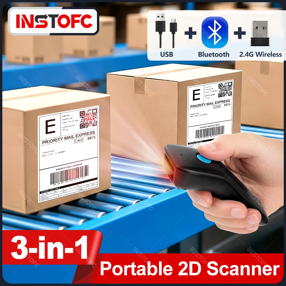 Mini Portable 2.4G Wireless Bluetooth and USB 1D 2D QR Barcode Scanner Mobile Reader 30 Languages Full ASCll character editing
