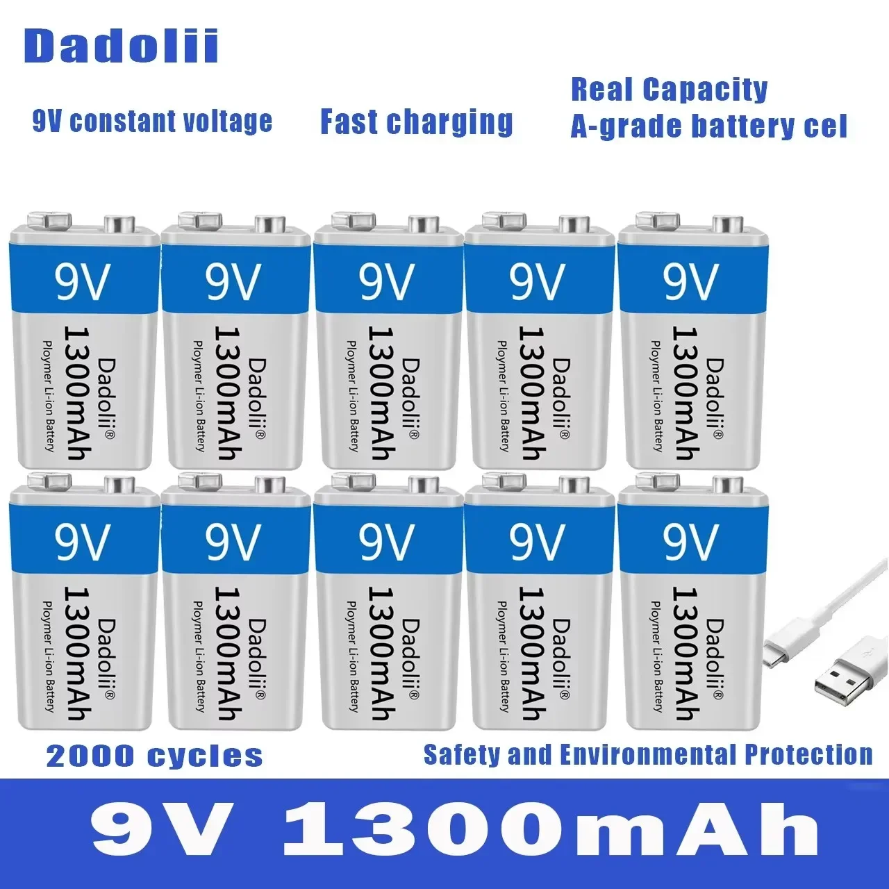 2024 9V 1300mAh li-ion Rechargeable battery Micro USB Batteries 9 v lithium for Multimeter Microphone Toy Remote Control KTV use