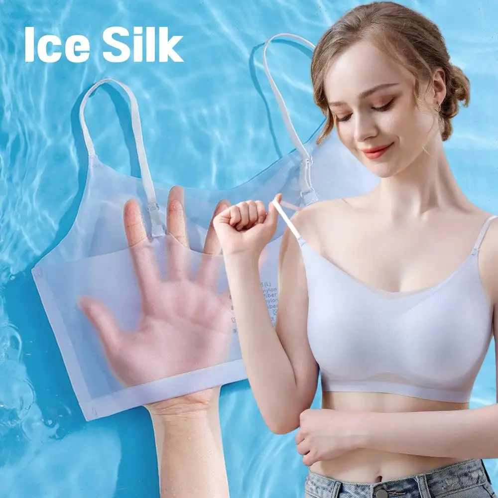 

Ultra-Thin Breathable Ice Silk Top Bra Women Sexy Air Cooling Brassiere Intimates Wireless Bralette Underwear Seamless Vest Tops