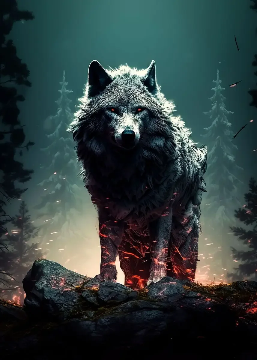 2026 Black Wolf with Red Eyes Poster Fierce Wild Animal Wolfs Bellow Canvas Painting Wall Art for Living Room Home Decor Mural