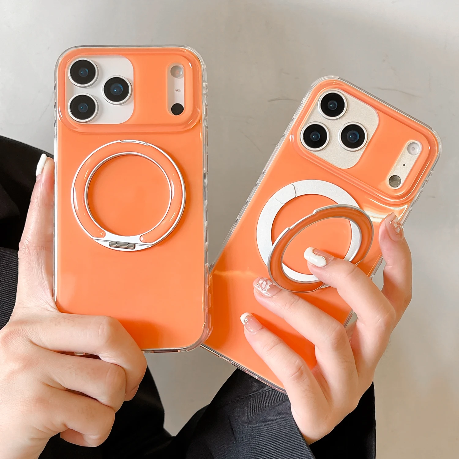 

Back Cover For IPhone 13 14 15 16 Pro Max 17 Pro Case Orange Stand Holder Acrylic Shockproof Phone Case