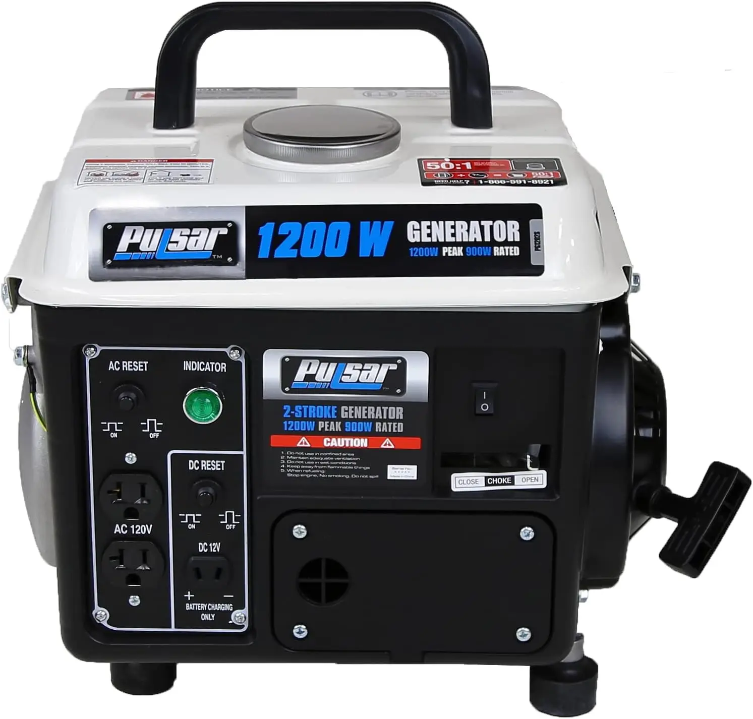 Gas-Powered Portable Generator, 1200W, Black/White