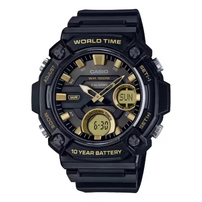 Casio AEQ-120W Series | Men Digital Watch | World Time | 10-Year Battery | Stopwatch | 5 Alarms | LED Light | 100M Waterproof