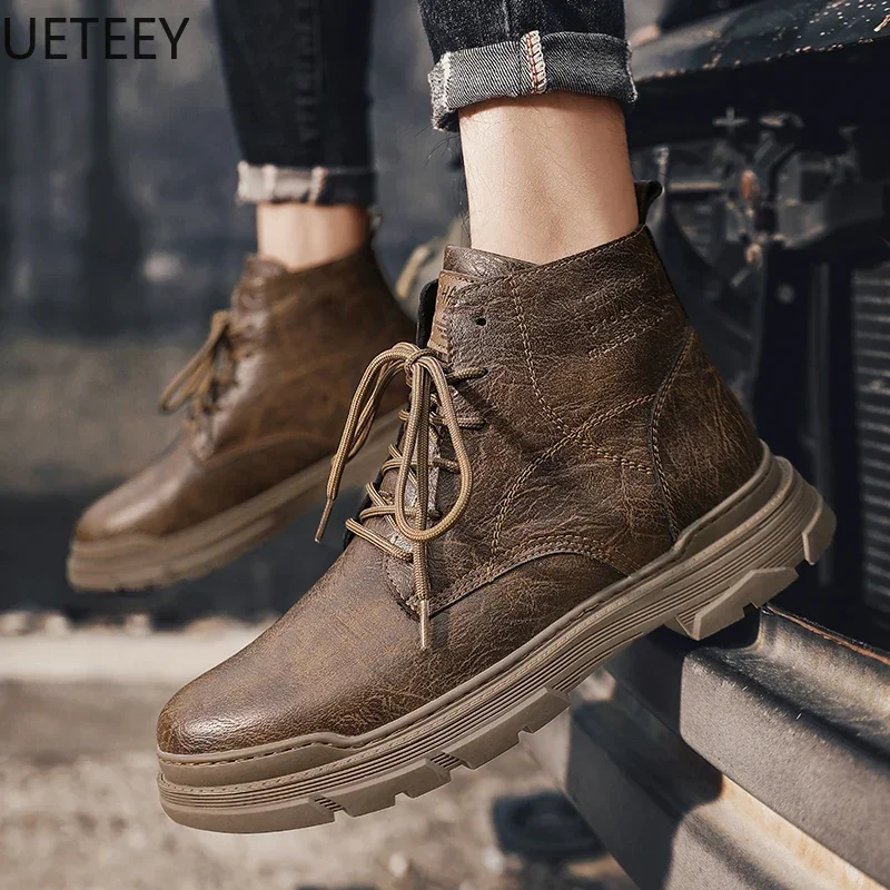 UETEEY-Botas de invierno para hombre, zapatos de plataforma de alta calidad, zapatos de nieve, Tops altos, populares, elegantes, cálidos, nuevos, clásicos