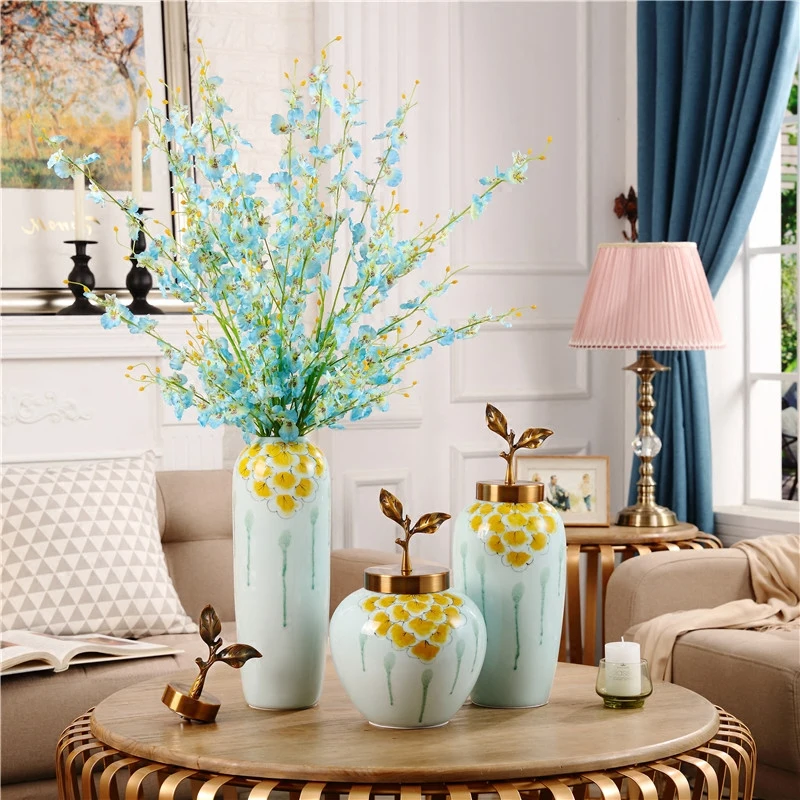 Modern Ceramic Vase+Artificial Flower Set Decor Home Furnishing Decoration Craft Wedding Gift Livingroom Silk Fake Flowerpot Art