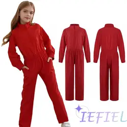 Girls Boys Mechanic Costume Flight Suit Elastic Waist Rompers Long Cargo Pants Jumpsuit Playsuit Flightsuit Carnival Dress Up