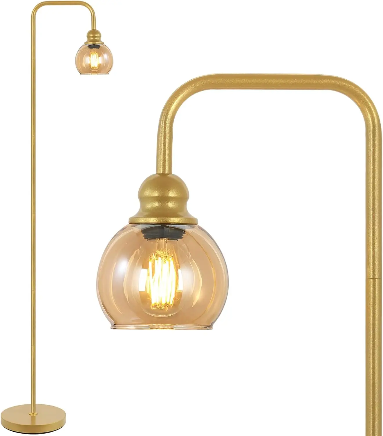 

Modern Industrial Floor Lamp with Amber Glass Shade and 6W LED Bulb for Living Room, Home Office