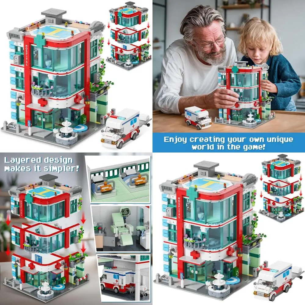 ชุดโรงพยาบาลสถาปัตยกรรมสำหรับผู้ใหญ่พร้อมรถพยาบาล ชิ้นส่วนจิ๋วละเอียด 1,888 ชิ้นสำหรับนักสะสมและผู้ที่ชื่นชอบการเล่นบทบาทสมมติ