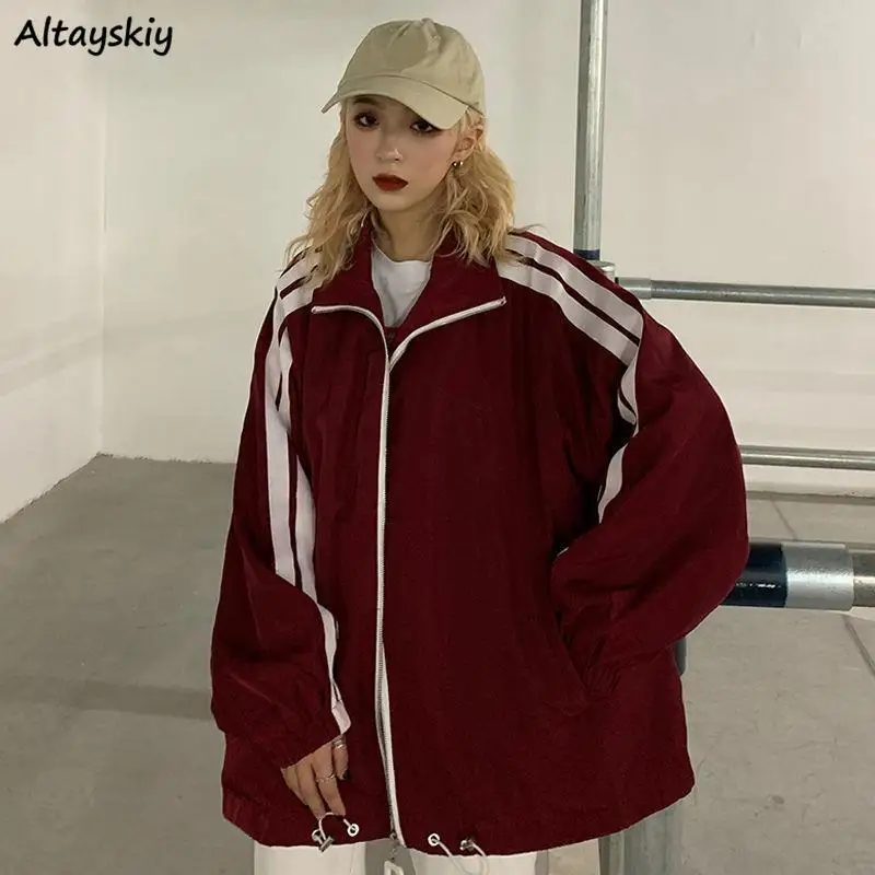 Baggy Jackets Women Sporty Students Fashionable American Style Vintage Cool BF Young Bright Line Decoration Overcoats Autumn Ins