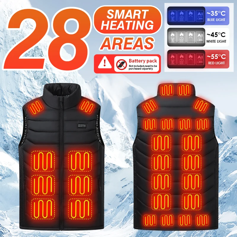 Neue intelligente Heizweste mit 28 Zonen für den Winter, dicke und warme Heizweste für Herren und Damen (ohne Powerbank) – Detail 1