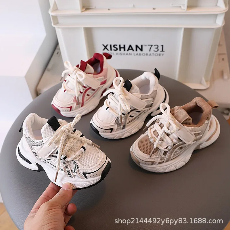 Spring Kids Soft-Soled Dad Sneakers Boy Girl Mesh Sports Shoes Children Non-Slip Running Shoes Thick-Soled Student Casual Shoes