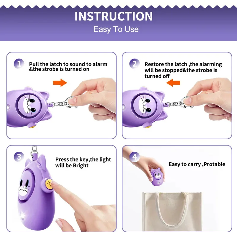 إنذار شخصي جديد لطيف على شكل قطة لعام 2026 ، قطعة أثرية مضادة للذئب للنساء ، سلسلة مفاتيح للدفاع عن النفس في حالات الطوارئ للأطفال والنساء في الهواء الطلق