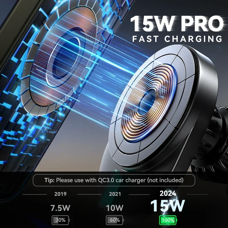 

Magnetic Car Phone Holder 15W Fast Wireless Charging Car Charger Phone Mount Air Vent Car Holder Mount For iPhone 16-12