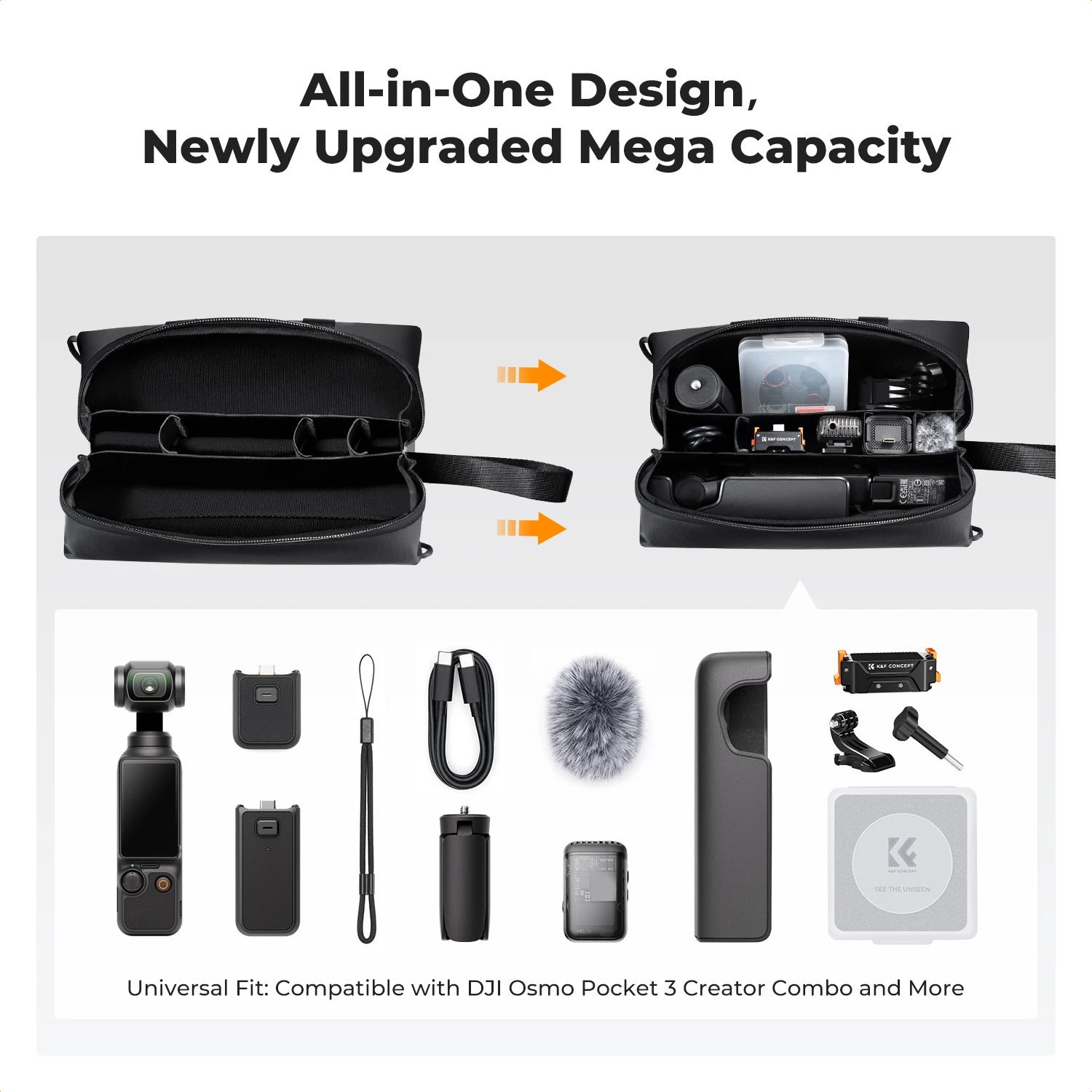 K & F Concept para DJI OSMO Pocket 3 bolsa de transporte portátil impermeable para DJI Pocket 3 accesorios de Cámara de Acción estuche de almacenamiento