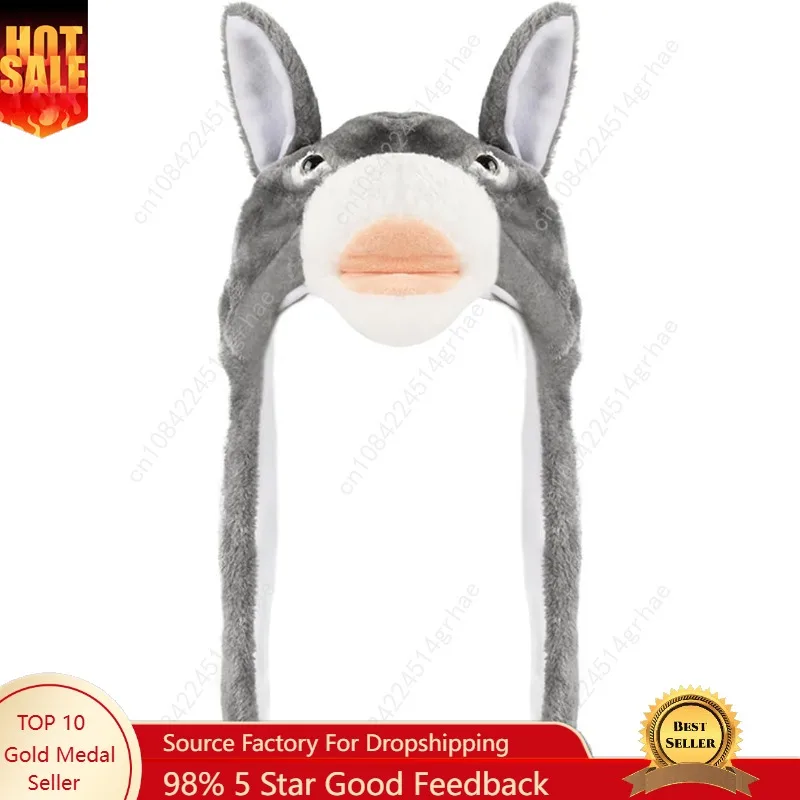 

Funny Plush Animal Hat with Ear Flaps, Soft Fleece Hats Cute Cap for Kids Women Girls Cosplay Party