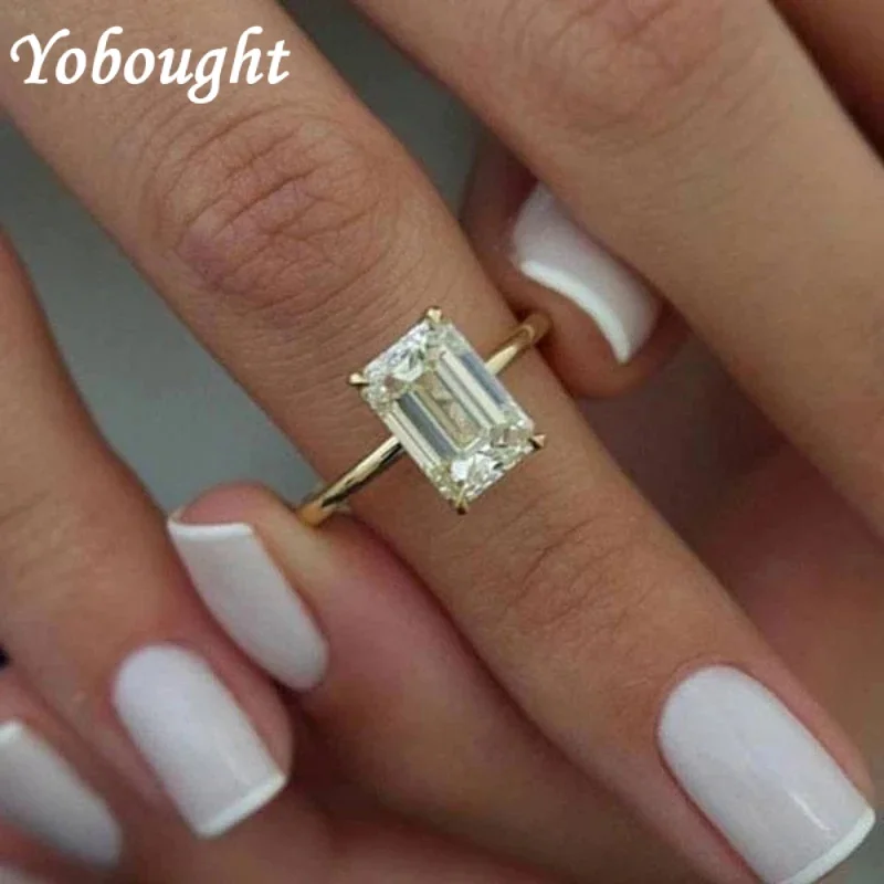 Classic Design Silver Inlaid Square White Diamond Rings For Women Adjustable Simple And Exquisite Engagement Wedding Jewelry