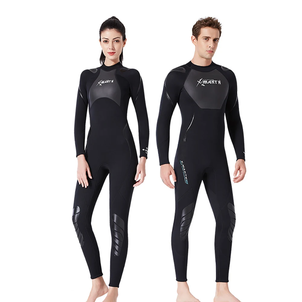 

1.5mm Neoprene Black Splicing Wetsuit Men's Women's Long Back Zipper Surf One-piece Swimming Couple Suit Underwater Warm Suit