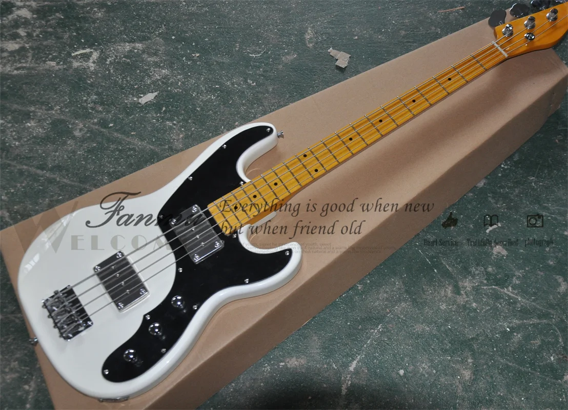 4 Strings Bass Electric Bass Guitar, Tel White Bass, Maple Fingerboard,Yellow Maple Neck,Big Pickups