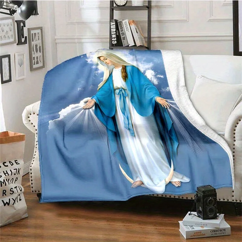 Virgin Mary Religious Art Flannel Blanket - Windproof Cozy, Soft All-Season Throw for Home, Camping, Travel, Holidays, Reading