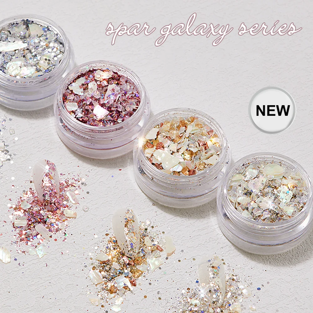 ผงแวววาวเล็บคริสตัลกาแล็กซี่ 4 สีสําหรับเล็บ - การตกแต่งเม็ดสีประกายกระจกสําหรับเจลยูวีและเล็บอะคริลิก, ไอเดีย