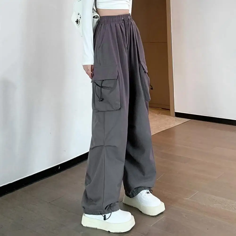 

Dancing Pants Wide-legged Women's Cargo Pants Elastic Waist Quick-drying Sports Trousers with Multi Pockets for Streetwear