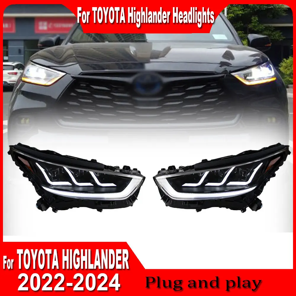 Car Headlights For Toyota Highlander 2022 2023 2024 LED Head Lamp Assembly Car Lamps Daytime Running Lights Dynamic Turn Signals