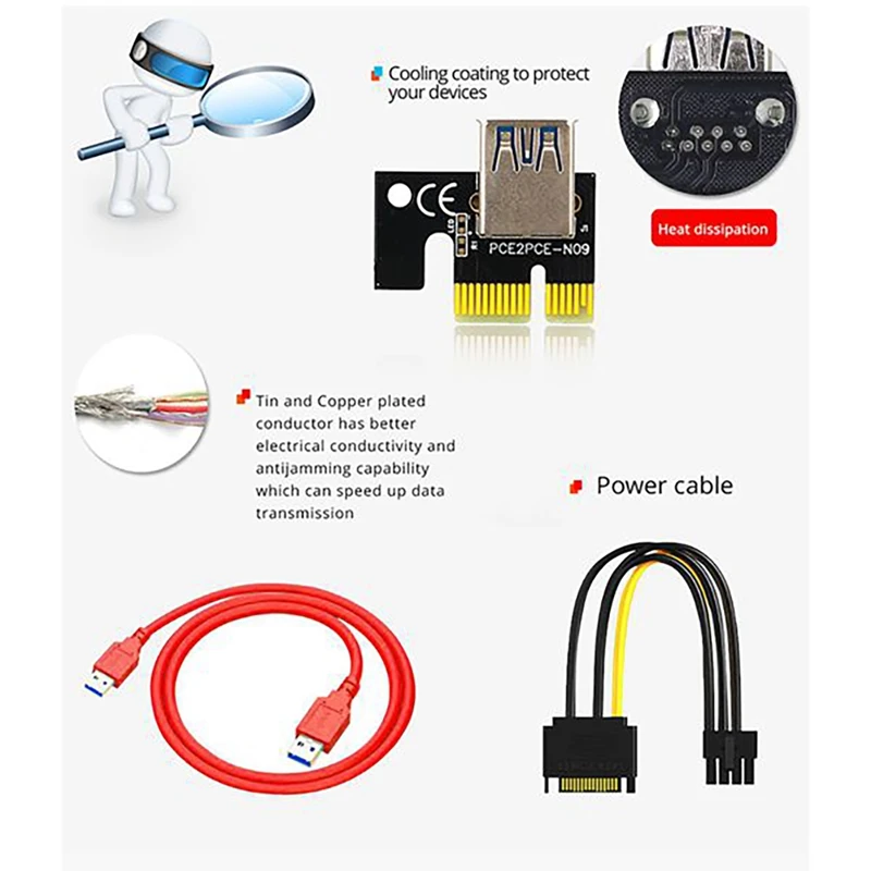 Imagem -03 - Gpu Extension Cabo Riser Card Ver018 Pro Pci-e 1x 16x Luzes Led Tensão Exibição de Temperatura Pcs Novo