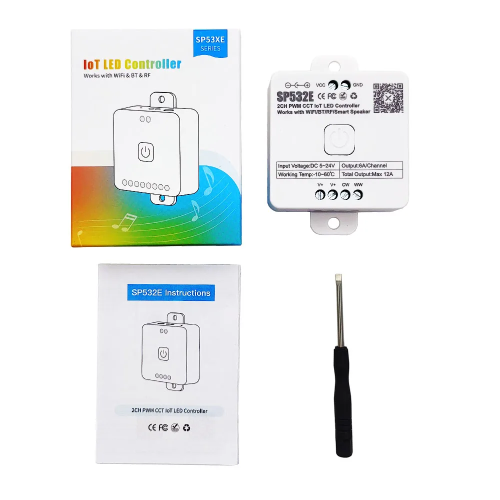 SP531E SP532E Wifi BT App Alexa Google Home IoT LED Controller 1~2CH PWM DIM CCT Flexible COB 2.4G LED Lights DC5-24V