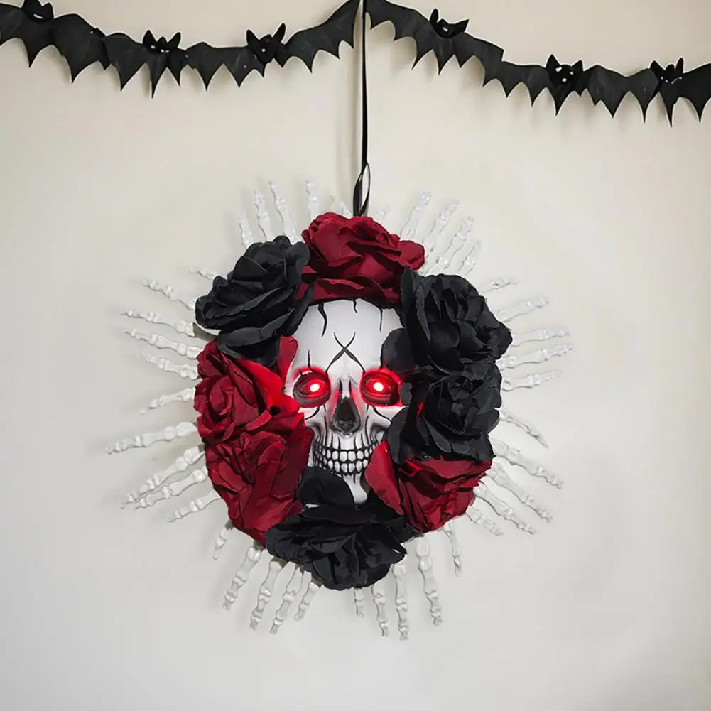 Rose Door Decor for Home Halloween Skull Wreath for Front Door Skeleton Hands Decoration Black Rose Halloween Ornament Spooky