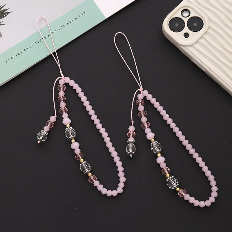 Crystal Flat Beads Phone Chain for Women, Short Anti-drop Mobile Rope, Stylish Accessories, New Trendy