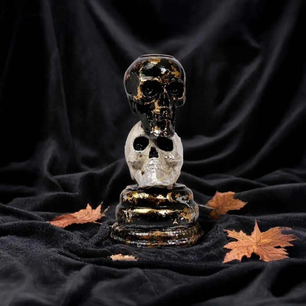 Durable Candle Holder Stacked Skull Candle Holder Halloween Decor Pillar Candle Stand Spooky Tealight Holder for Indoor Table
