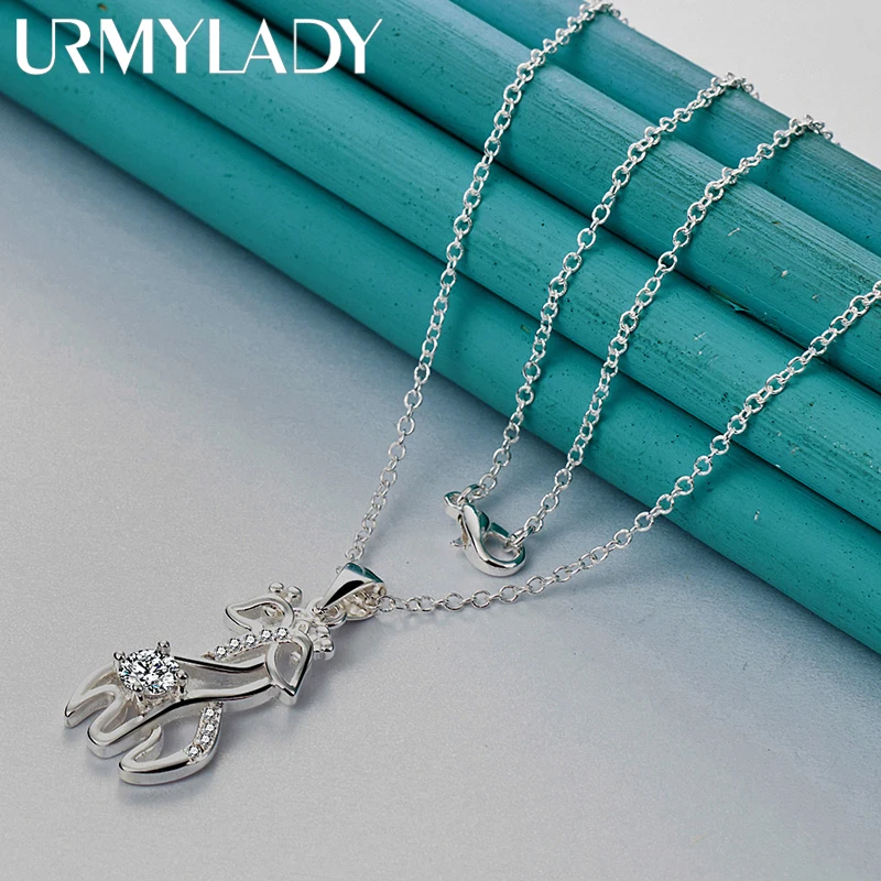 

URMYLADY 925 Sterling Silver Deer AAAAA Zircon 16-30 Inch Pendant Necklace For Women Wedding Party Fashion Charm Jewelry Gifts