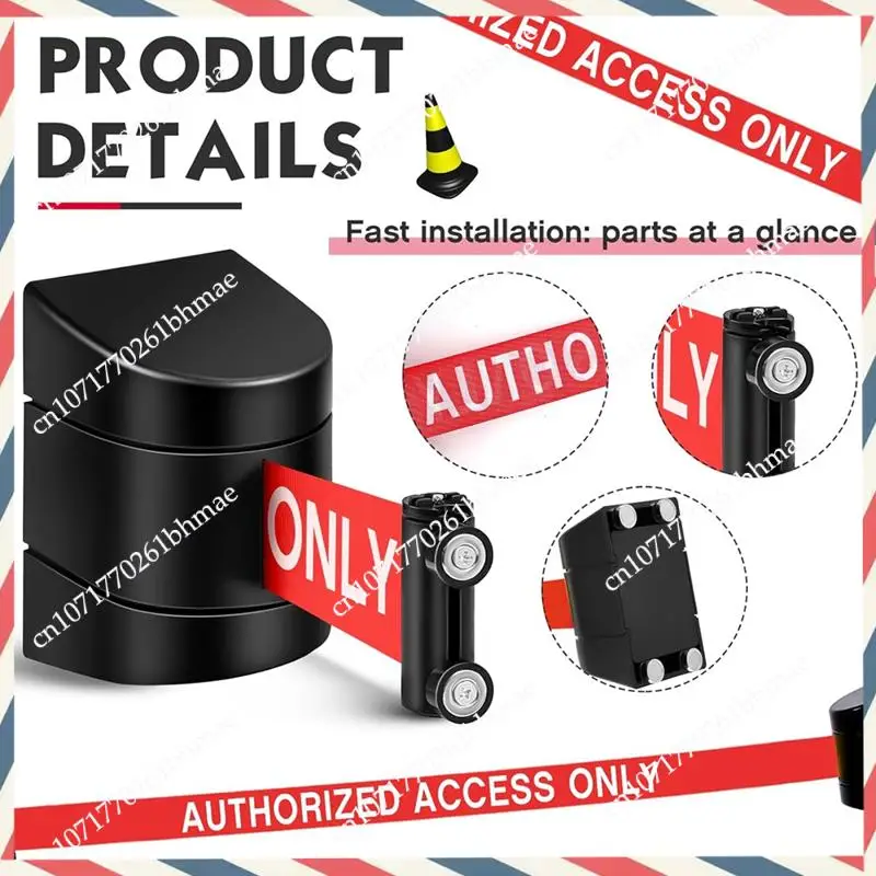 -A21Z 16.4 Ft Magnetic Wall Mount Retractable Belt Barrier Authorized Access Only Belt With ABS Case Rope Safety Barriers